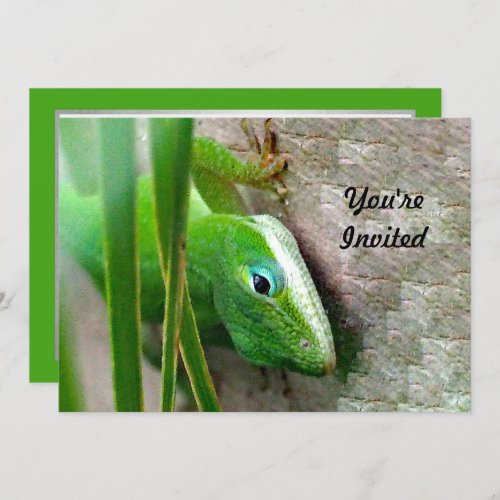 Carolina Anole Green Lizard Photo Birthday Invitation