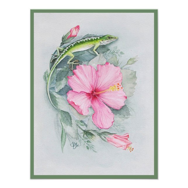 Carolina Anole & Hibiscus Art Photo Enlargement (Front)