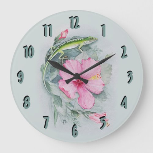 Carolina Anole  Hibiscus  Large Clock