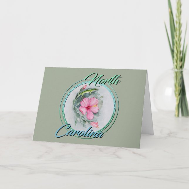 Carolina Anole & Hibiscus  Note Card (Front)