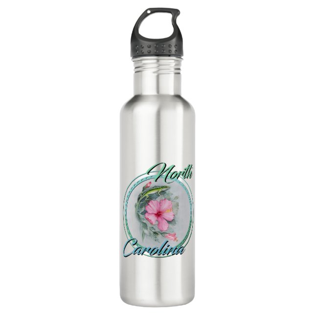 Carolina Anole & Hibiscus Stainless Steel Water Bottle (Front)
