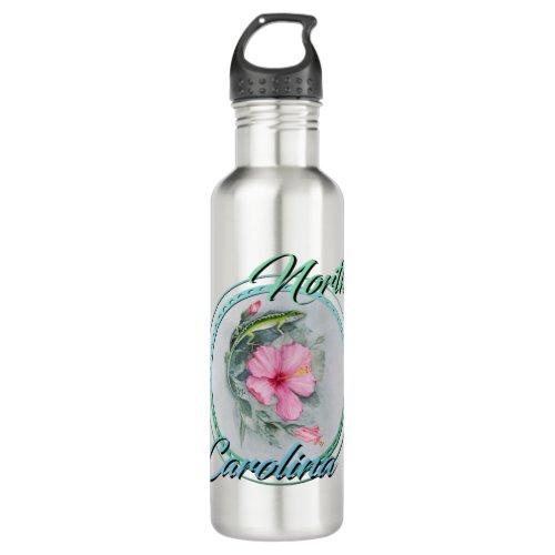 Carolina Anole  Hibiscus Stainless Steel Water Bottle