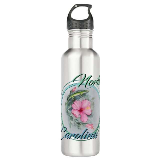 Carolina Anole & Hibiscus Stainless Steel Water Bottle (Front)