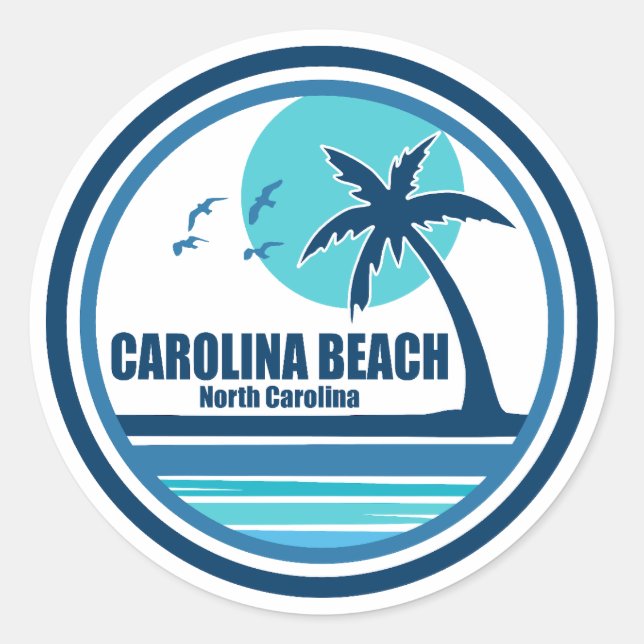 Carolina Beach North Carolina Palm Tree Birds Classic Round Sticker (Front)