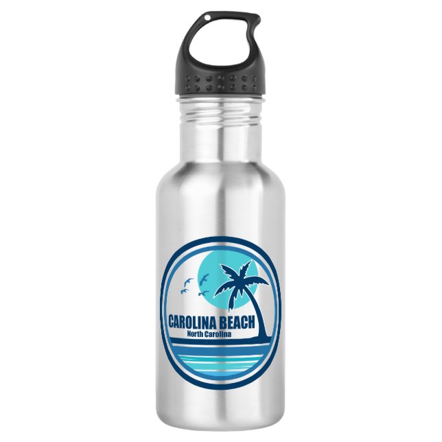 Carolina Beach North Carolina Palm Tree Birds Stainless Steel Water Bottle (Front)