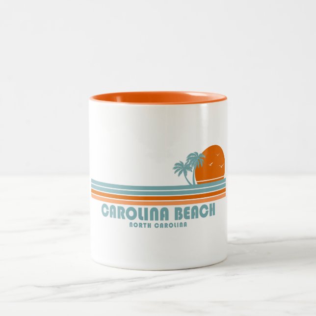 Carolina Beach North Carolina Sun Palm Trees Two-Tone Coffee Mug (Center)