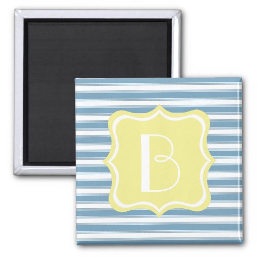 Carolina Blue and Butter Yellow Stripe Monogram Magnet
