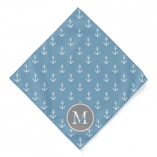 Carolina Blue and Dove Grey Anchor Monogram Bandana