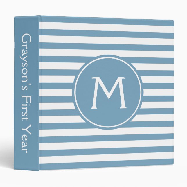 Carolina Blue and White Stripe Memory Album Binder (Front/Spine)