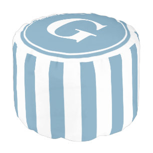 Carolina Blue and White Stripes Monogram Pouf