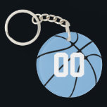 Carolina Blue Basketball Custom Jersey Number Keychain<br><div class="desc">The Carolina Blue Basketball Custom Jersey Number Keychain (Keyring): Create your own customized Carolina blue basketball keychain by typing your own text (team name, player name, initials, jersey number) in the text box. You can also leave it blank for a simple Carolina blue basketball design. It’s a unique, personalized and...</div>