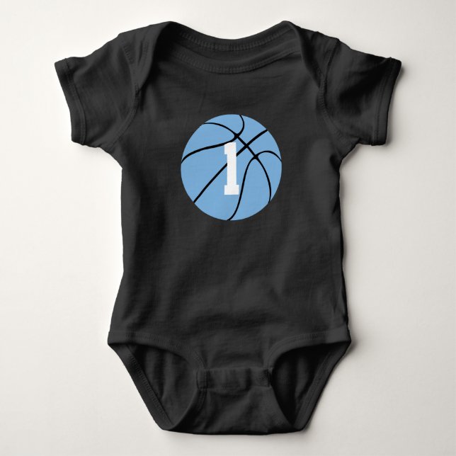 Carolina Blue Basketball Jersey Number Baby Baby Bodysuit (Front)