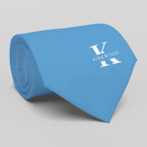 Carolina Blue | Elegant Monogram + Name |One-Sided Neck Tie