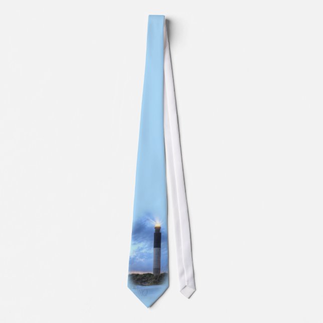 Carolina Blue Oak Island Lighthouse Neck Tie (Front)
