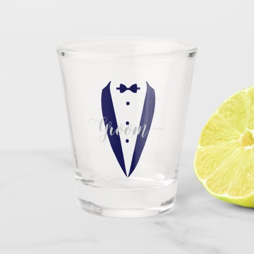 Carolina Blue Tuxedo Wedding Shot Glass