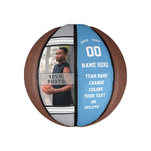 Carolina Blue, White, Gray Custom Mini Basketballs (Vertical)
