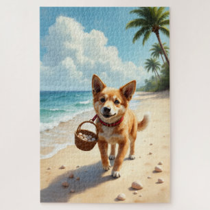 Carolina Dog Beach Shell Scene Jigsaw Puzzle