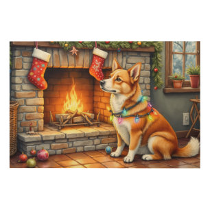 Carolina Dog Fireplace with Christmas Lights Wood Wall Art