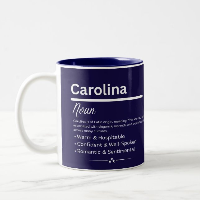 Carolina Personalized Girl Name Meaning Coffee Mug (Left)