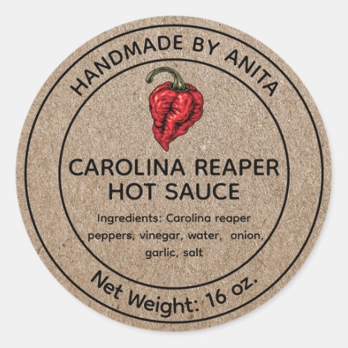 Carolina Reaper Hot Sauce Canning Jar Label Kraft