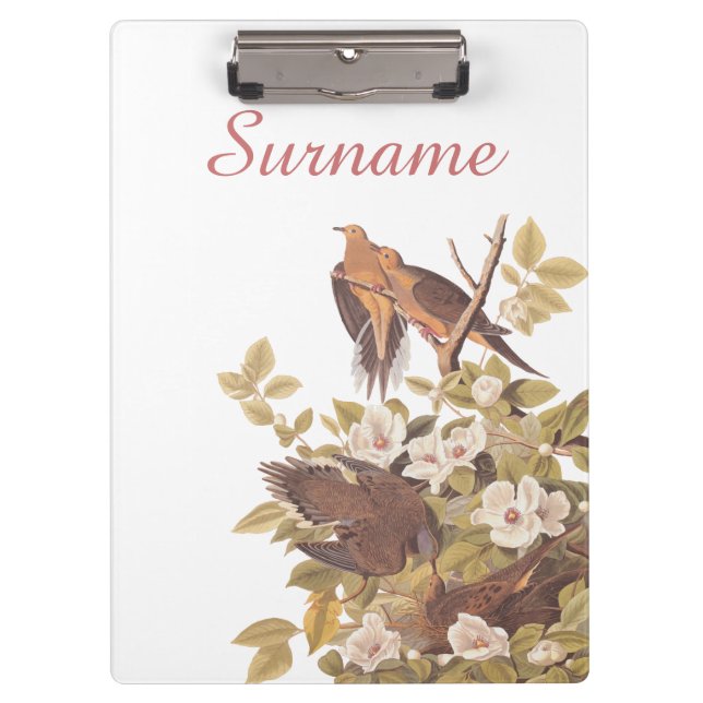 Carolina Turtle Dove Family Personalized Art Clipboard (Front)