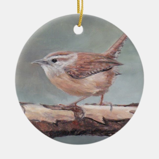 Carolina Wren Bird Art Ornament (Front)