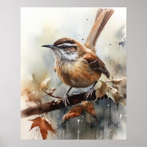 Carolina Wren Bird Art Print Poster