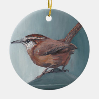 Carolina Wren Bird Art Round Porcelain Ornament
