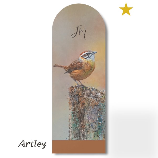 Carolina Wren Bird Painting Custom Initial Birder  Bookmarks (Creator Uploaded)