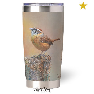 Carolina Wren Bird Painting Custom Initial Birder Insulated Tumbler