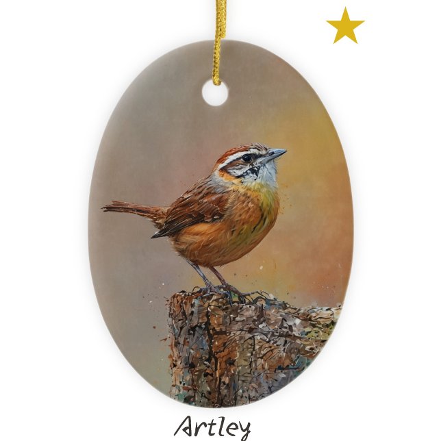 Carolina Wren Bird Painting Custom Year Christmas Ceramic Ornament (Creator Uploaded)