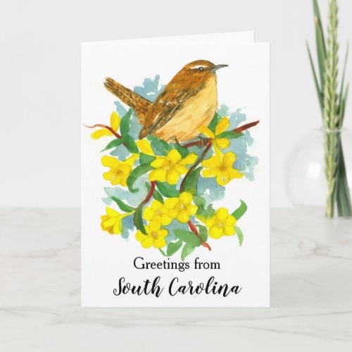 Carolina Wren Bird Yellow Jessamine Blank Card