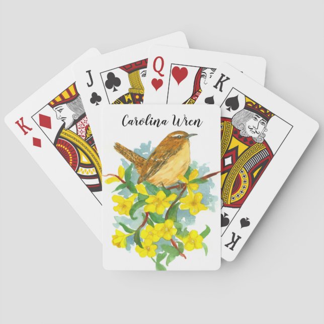 Carolina Wren Bird Yellow Jessamine  Poker Cards (Back)