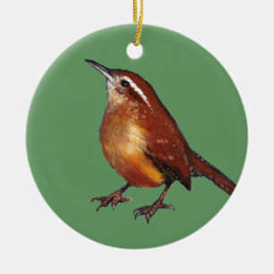 Carolina Wren in Oil Pastel: Bird, Wildlife Art Ceramic Ornament