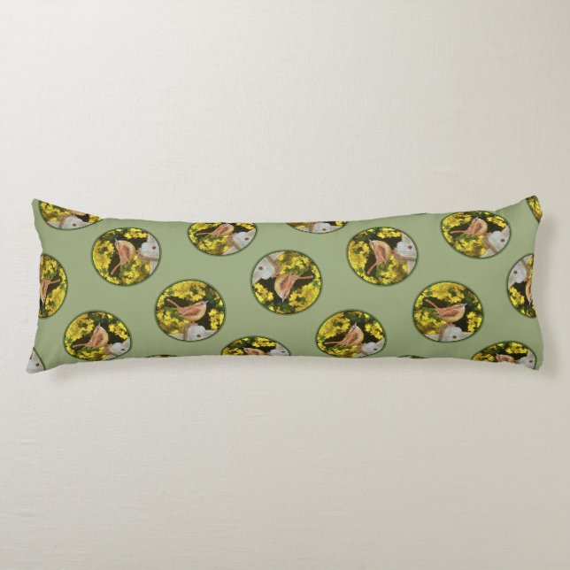 Carolina Wren on Fence Painting Original Bird Art Body Pillow (Front)