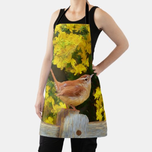 Carolina Wren Painting _ Original Wild Bird Art Apron