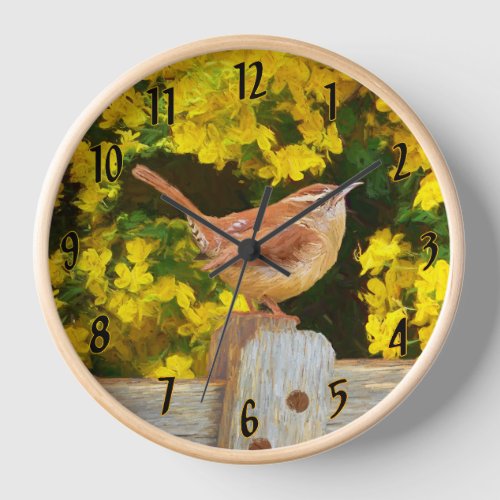 Carolina Wren Painting _ Original Wild Bird Art Clock