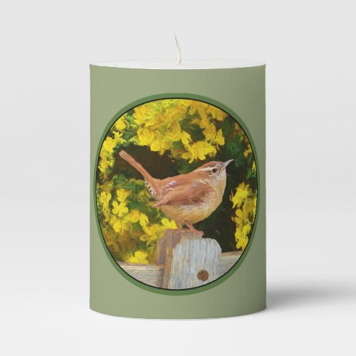 Carolina Wren Painting _ Original Wild Bird Art Pillar Candle