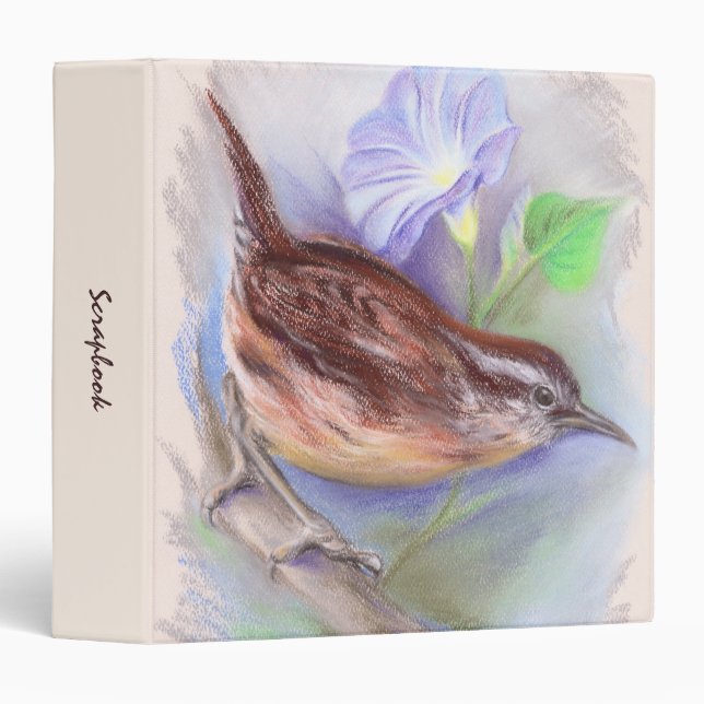 Carolina Wren with Morning Glory Flowers 3 Ring Binder (Front/Spine)