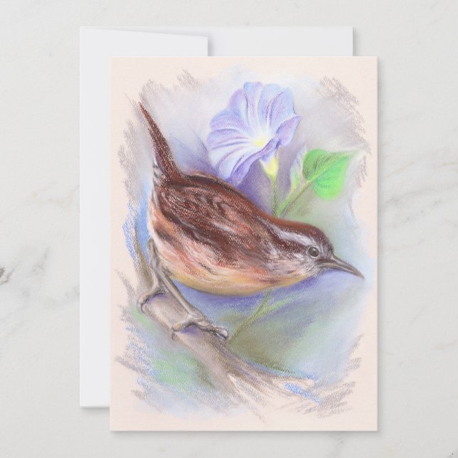 Carolina Wren with Morning Glory Flowers Invitation (Front)