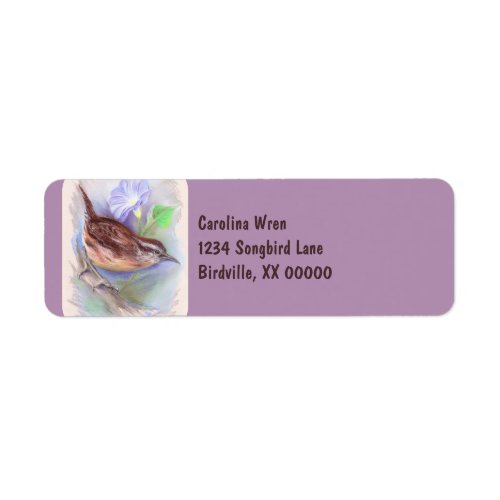 Carolina Wren with Morning Glory Flowers Label