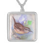Carolina Wren with Morning Glory Flowers Silver Plated Necklace