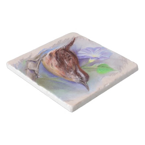 Carolina Wren with Morning Glory Flowers Trivet