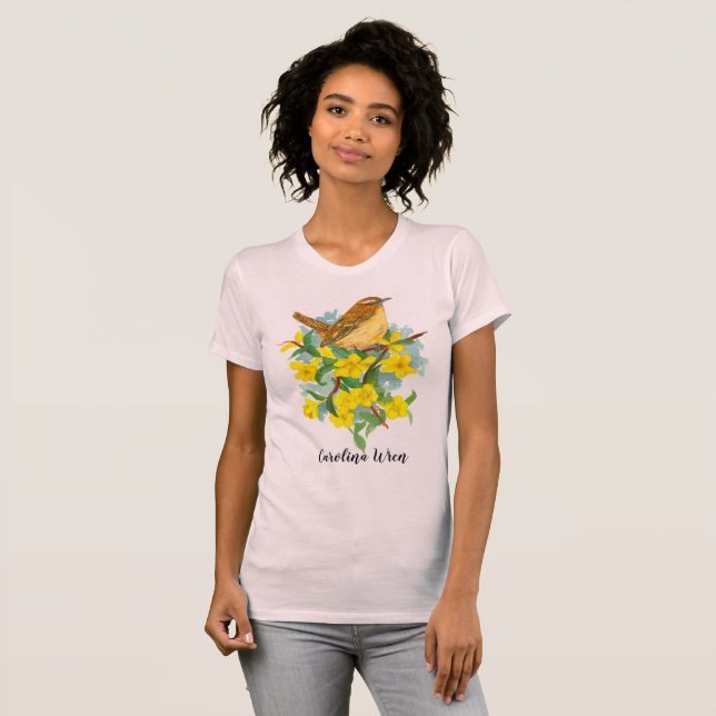 Carolina Wren Yellow Jessamine Watercolor T-Shirt (Front Full)