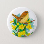 Carolina Yellow Jessamine Flowers Wren Bird Button at Zazzle