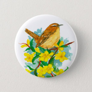 Carolina Yellow Jessamine Flowers Wren Bird Button