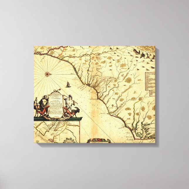 Carolinas with North to the RightPanoramic Map Canvas Print (Front)