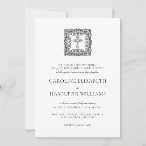 Caroline Simple Black Script Catholic Wedding Invitation