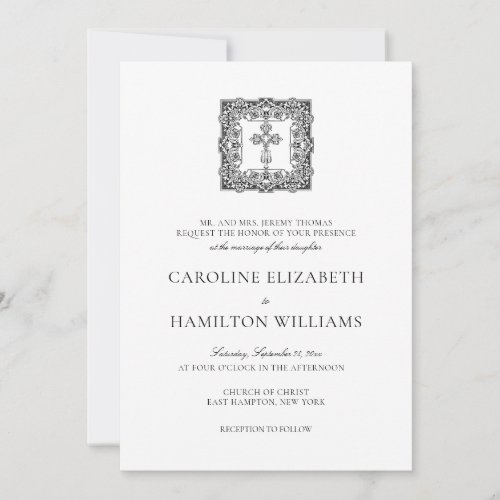 Caroline Simple Black Script Christian Wedding Invitation