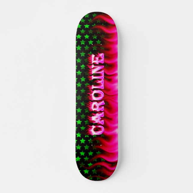 Caroline skateboard pink fire and flames design. deck (Front)